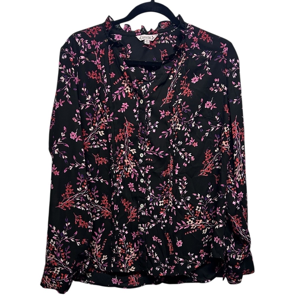 Nanette Lepore‎ Dragonfruit Floral V-Neck Ruffled Long Sleeve Button Blouse XL